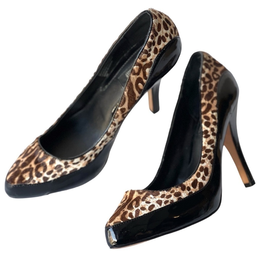 White House Black Market Black Patent Leather Leopard Platform Pump Heels, 9M